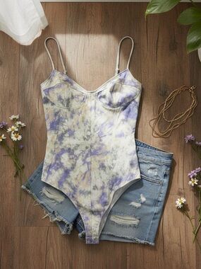 Zara Satin Tie-Dye Corset Bustier Bodysuit